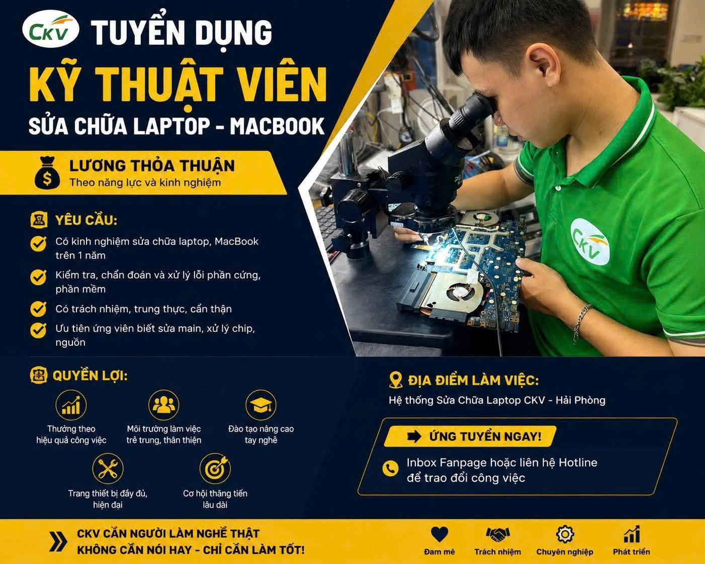 [TUYỂN DỤNG] CKV TÌM ĐỒNG ĐỘI: KỸ THUẬT VIÊN LAPTOP – MACBOOK TẠI HẢI PHÒNG